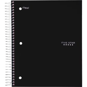 Black Five Star Five Subject Spiral Notebook